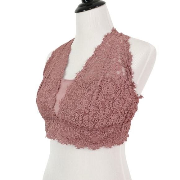 aerie Other - Aerie Size XL Eyelash Lace Lightly Padded Plunge Bralette Dusty Pink